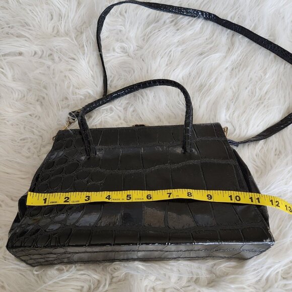 Vintage Croc Embossed Leather Satchel Top Handled Shoulder Crossbody Bag Gold - Picture 8 of 15